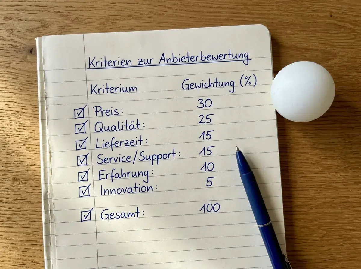 Gewichtete Kriterienliste zur Bewertung von Sportwettenanbietern auf einem Notizblock