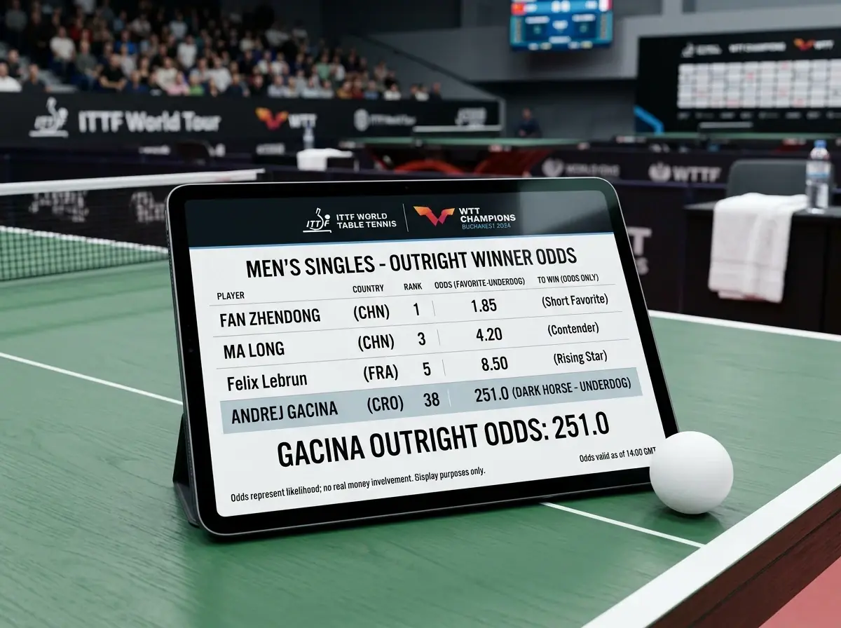 Tablet zeigt die Quote einer Außenseiterwette bei einem Tischtennis-Großevent