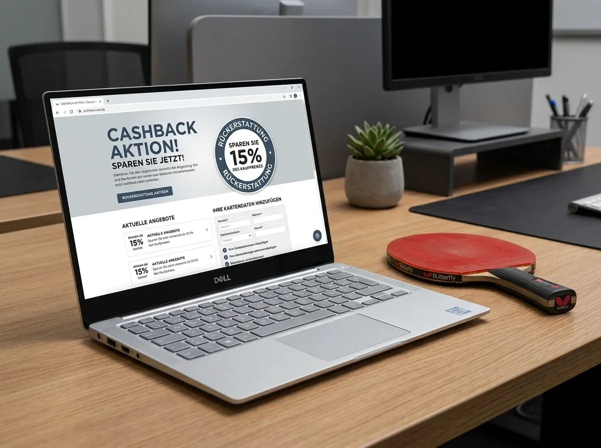 Laptop zeigt ein Cashback-Modell mit einer prozentualen Rückerstattung einer Wette
