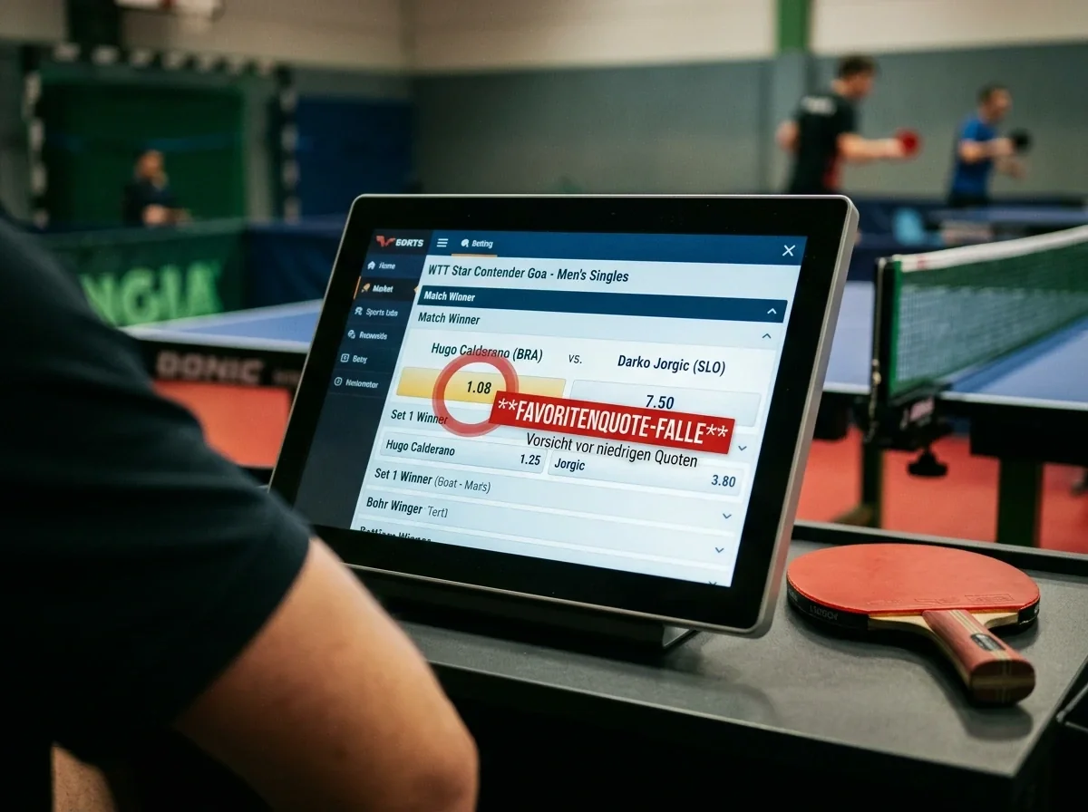 Bildschirm zeigt eine sehr niedrige Favoritenquote als Quotenfalle beim Tischtennis