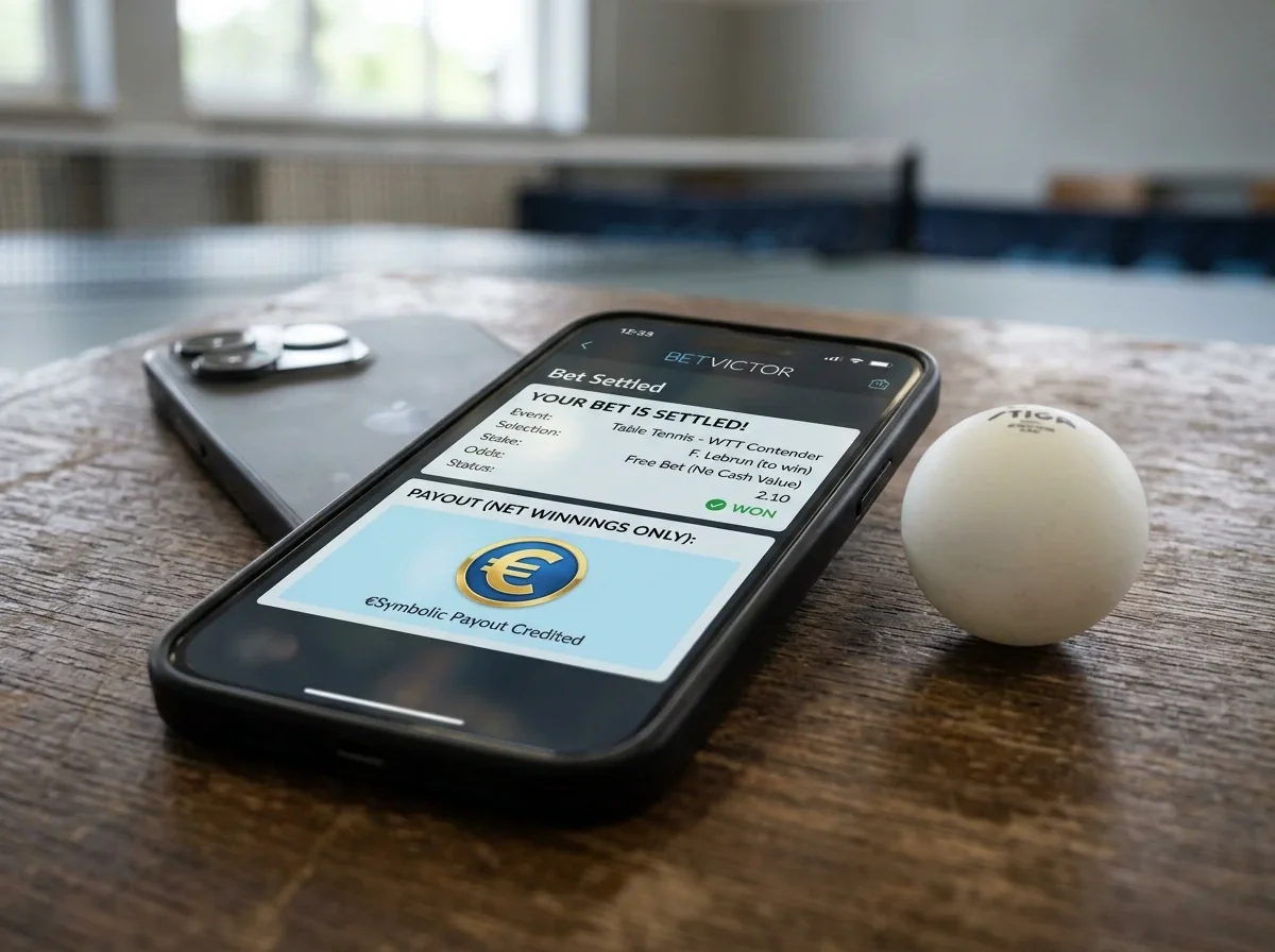 Smartphone zeigt die Auszahlung des Reingewinns einer Freiwette als Symbol €
