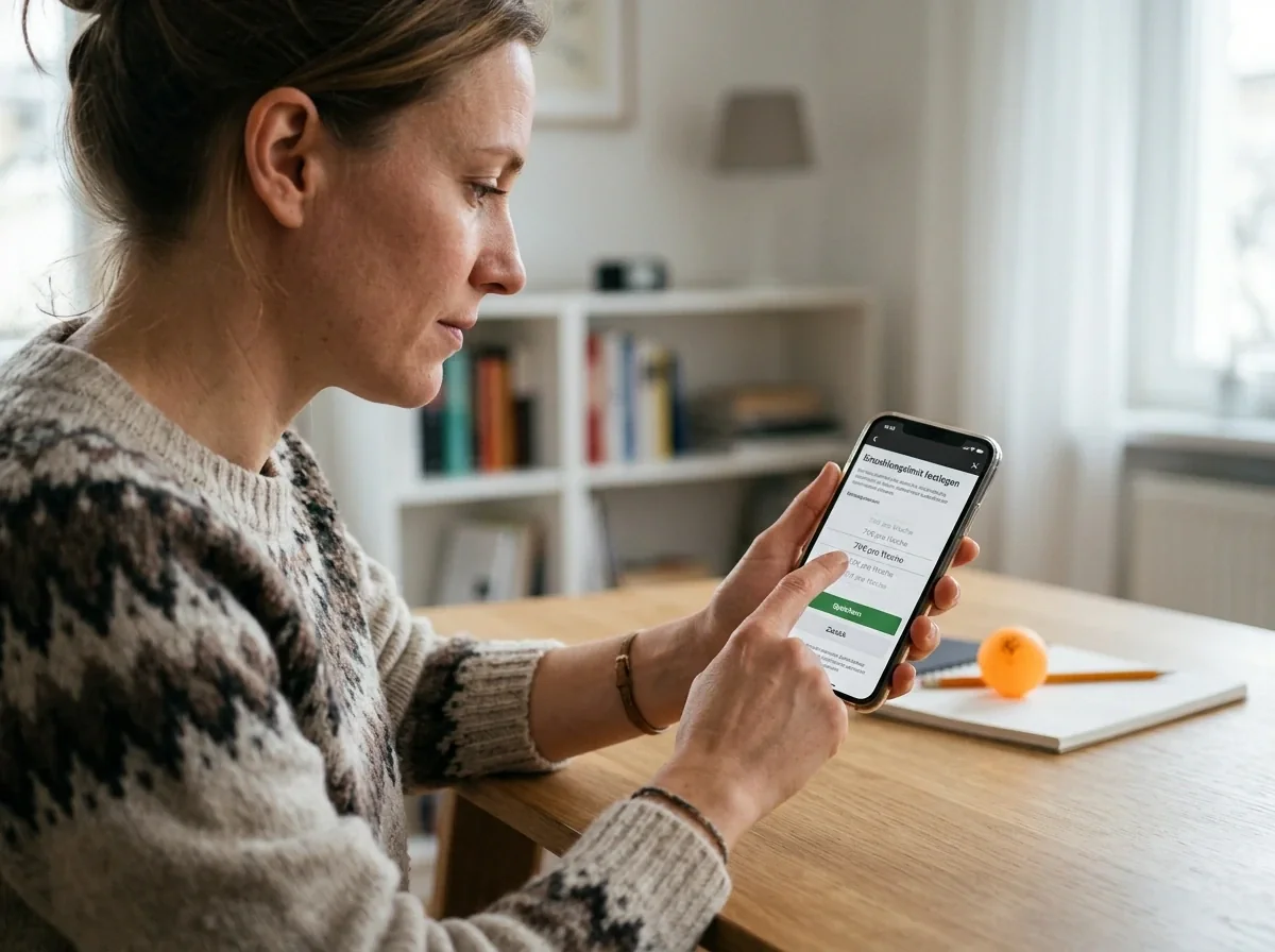 Person setzt am Smartphone ein persönliches Einzahlungslimit zum Spielerschutz