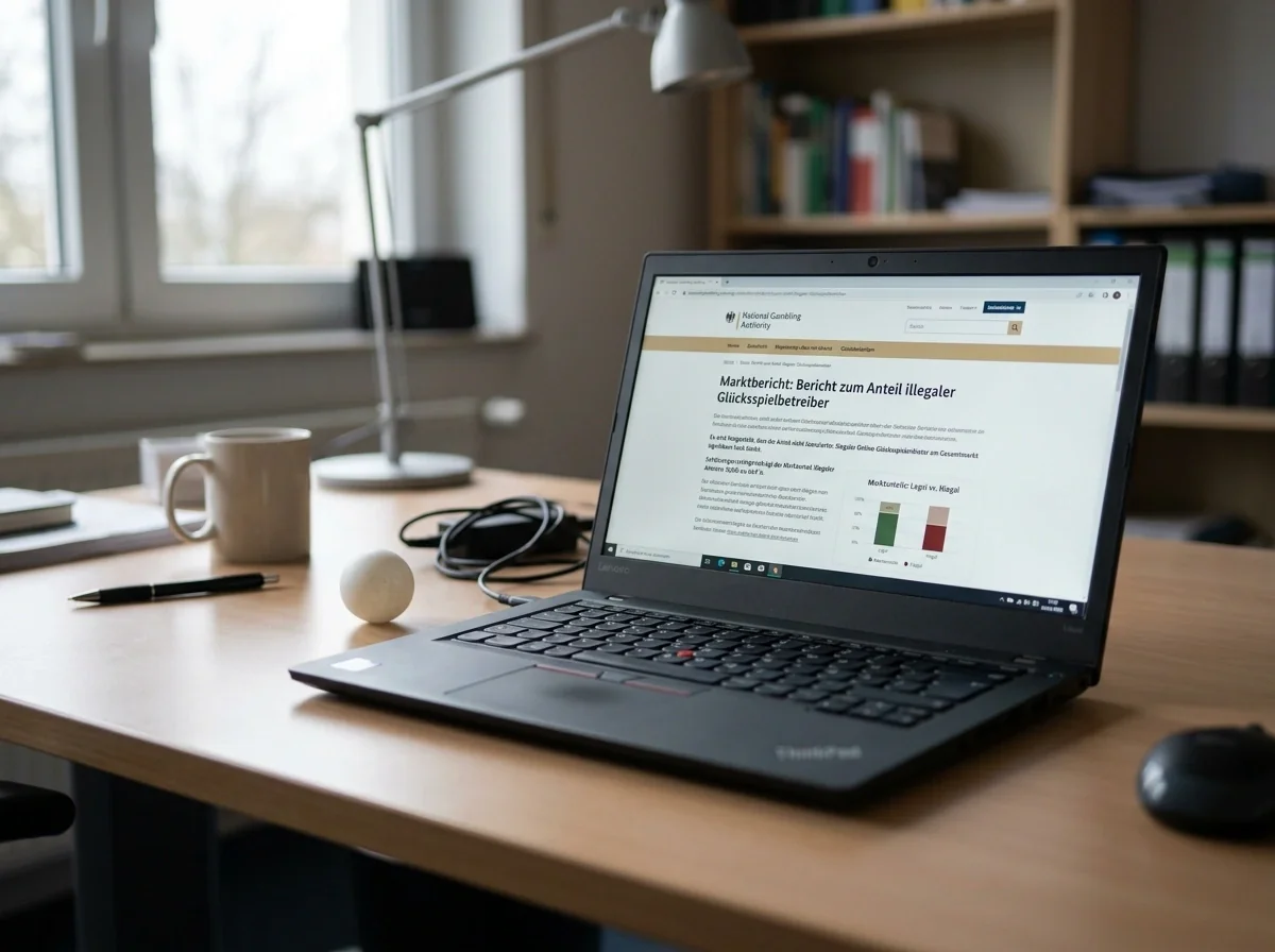 Laptop zeigt einen Hinweis auf den hohen Anteil illegaler Anbieter am Wettmarkt
