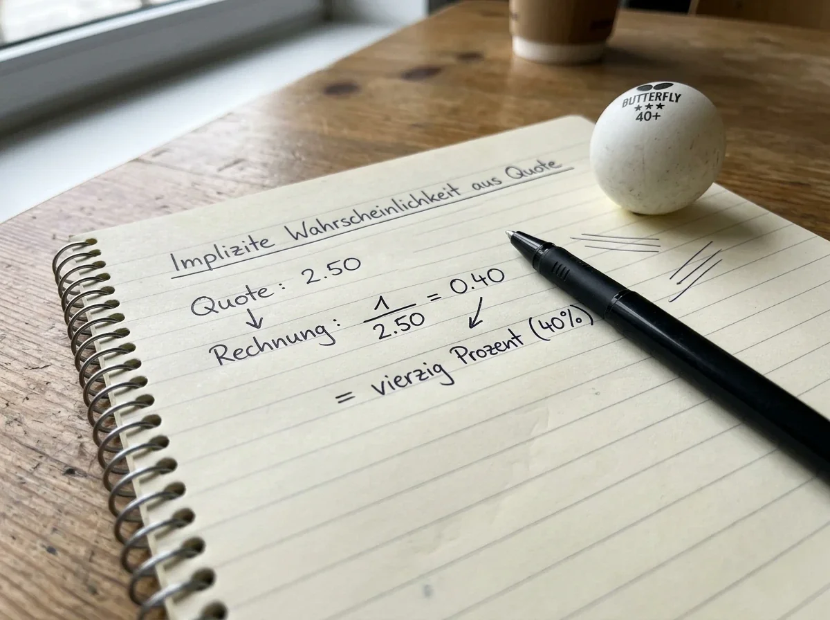 Notizblock zeigt die Umrechnung einer Dezimalquote in eine Wahrscheinlichkeit in Prozent