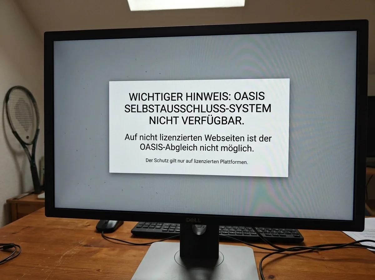 Bildschirm zeigt, dass ohne Lizenz kein Zugang zum Schutzsystem OASIS besteht