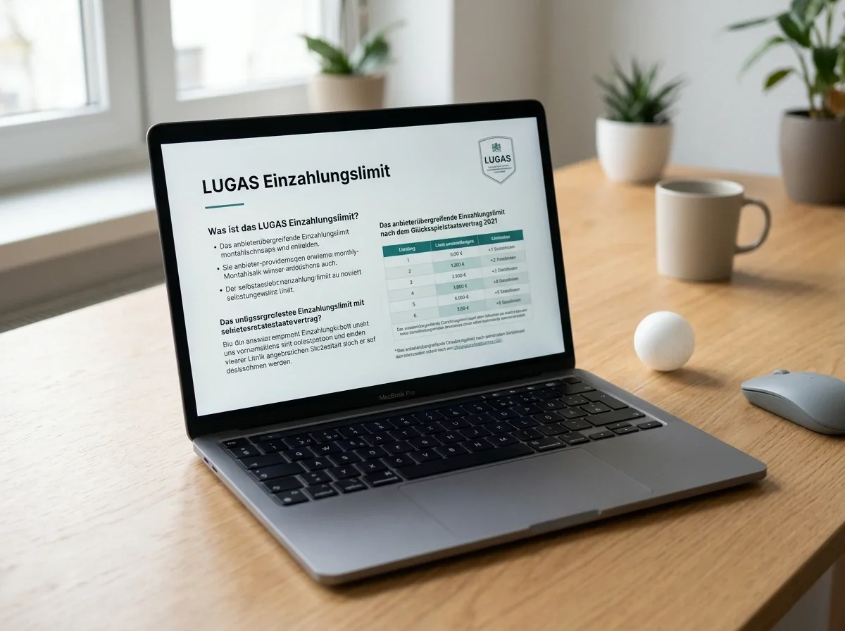 Laptop erklärt das zentrale LUGAS-Einzahlungslimit für lizenzierte Anbieter