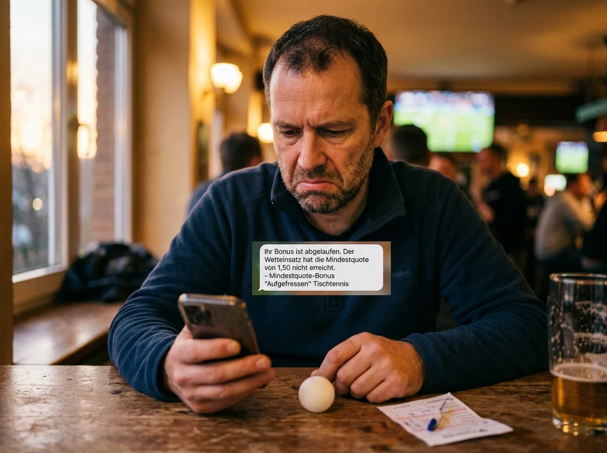 Wettender betrachtet ein Smartphone, auf dem ein verfallener Bonus angezeigt wird