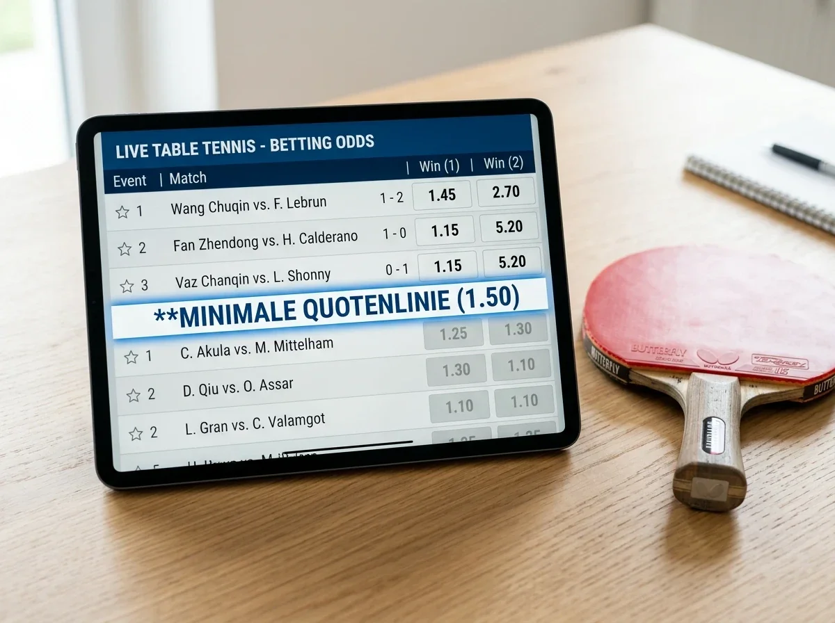 Tablet zeigt eine markierte Mindestquoten-Linie über einer Liste von Wettquoten