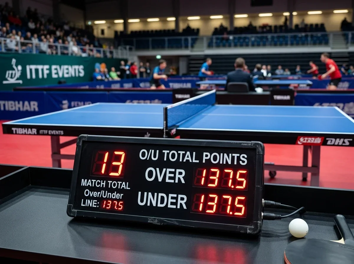 Anzeigetafel zeigt eine Gesamtpunktlinie für eine Über-Unter-Wette beim Tischtennis