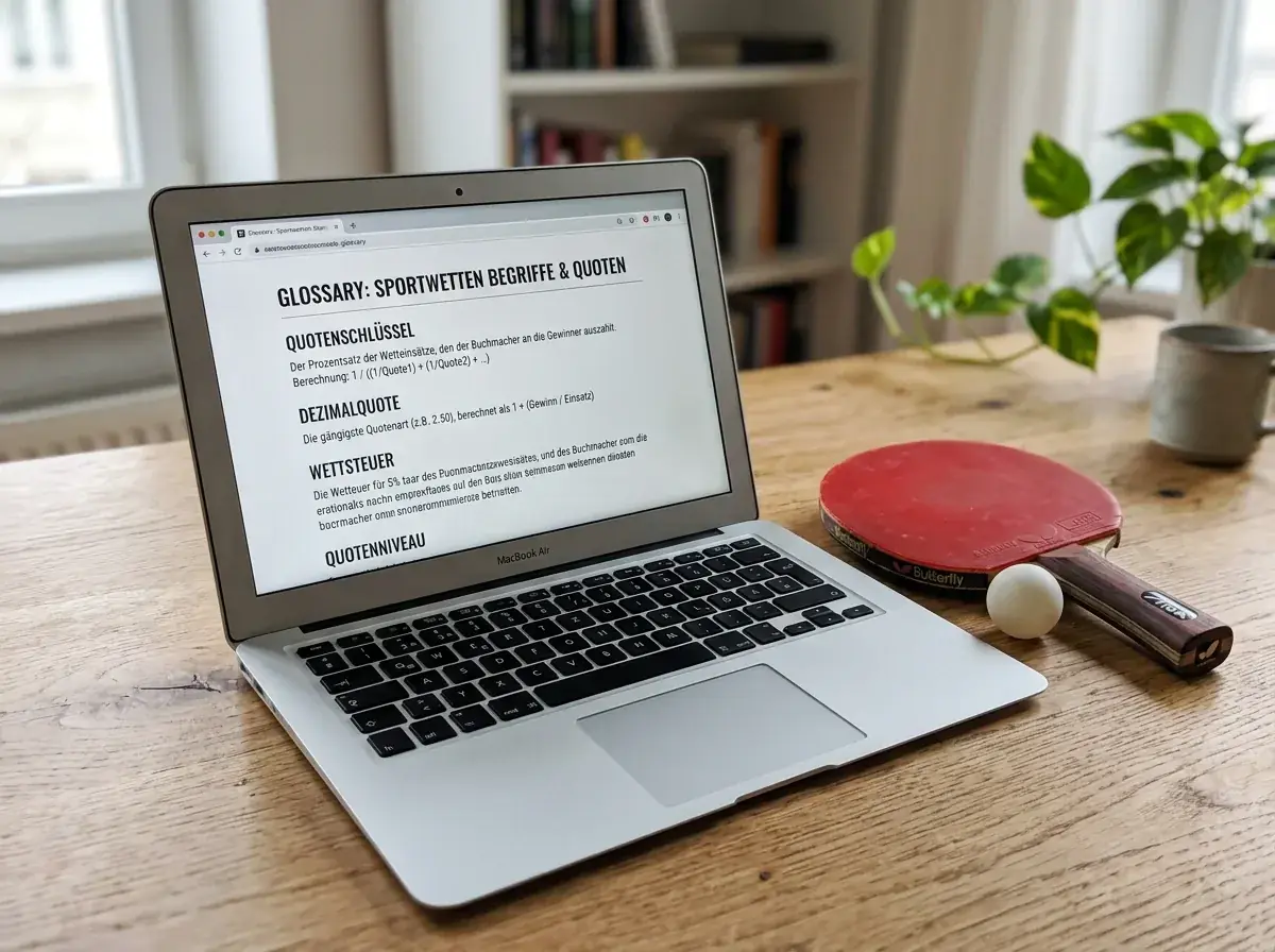 Laptop zeigt erklärte Quotenbegriffe wie Quotenschlüssel und Dezimalquote