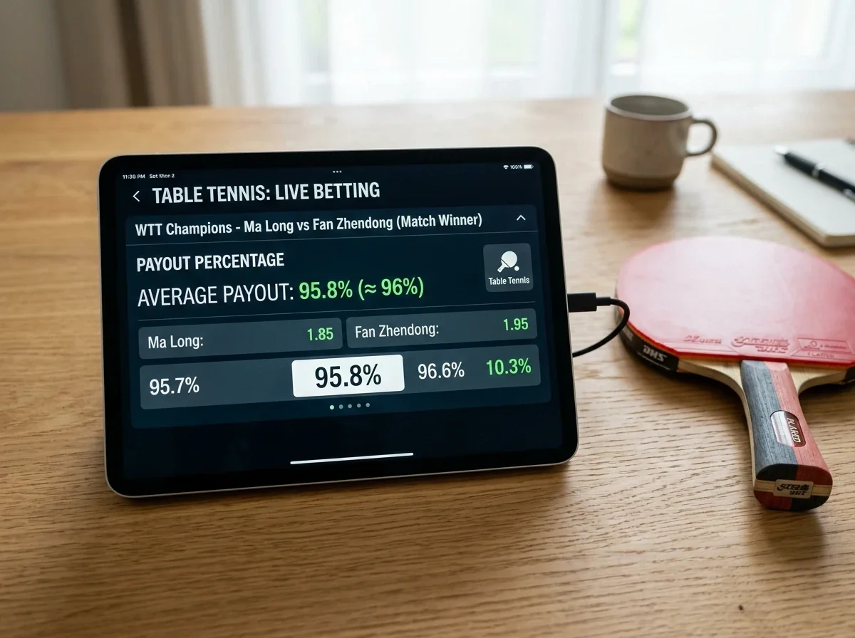 Tablet zeigt die Auszahlungsquote eines Tischtennis-Anbieters in Prozent