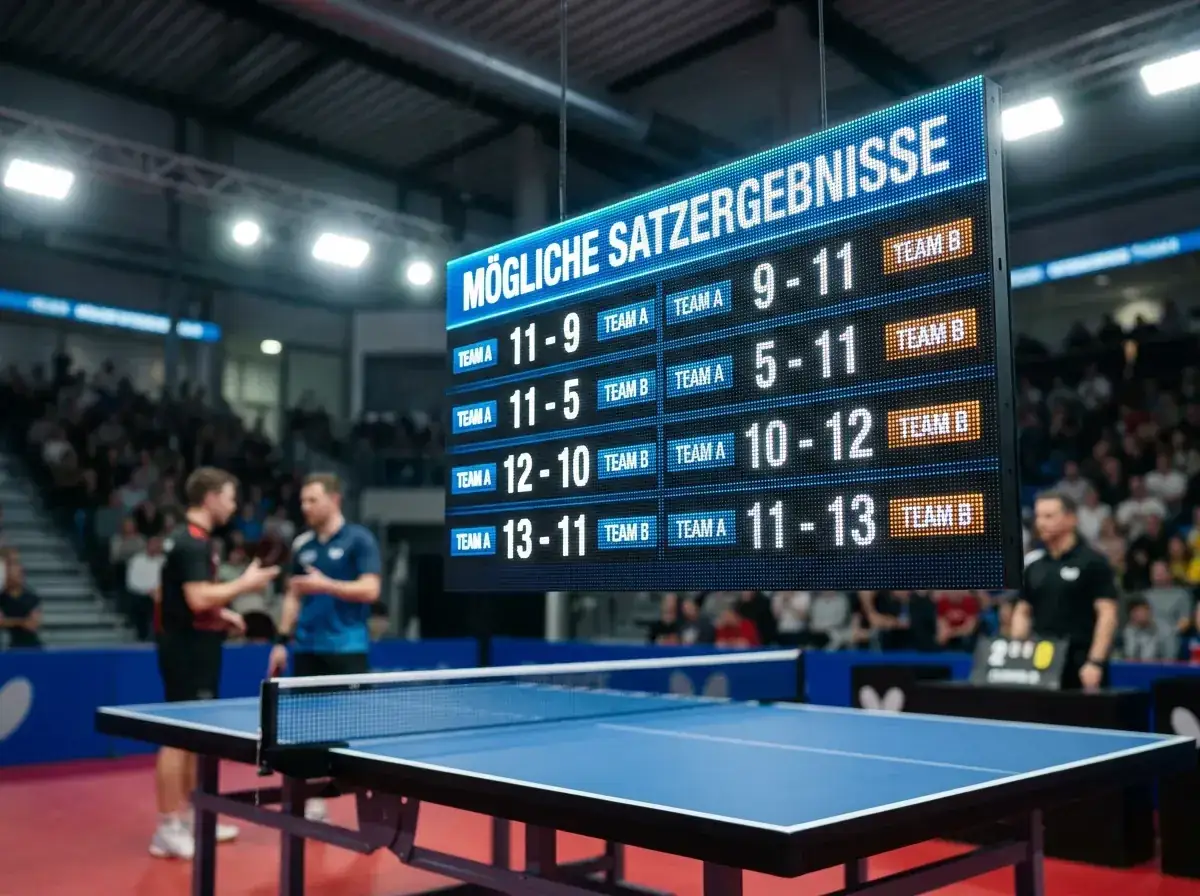 Anzeigetafel zeigt verschiedene Satzergebnisse als Optionen einer Satzwette
