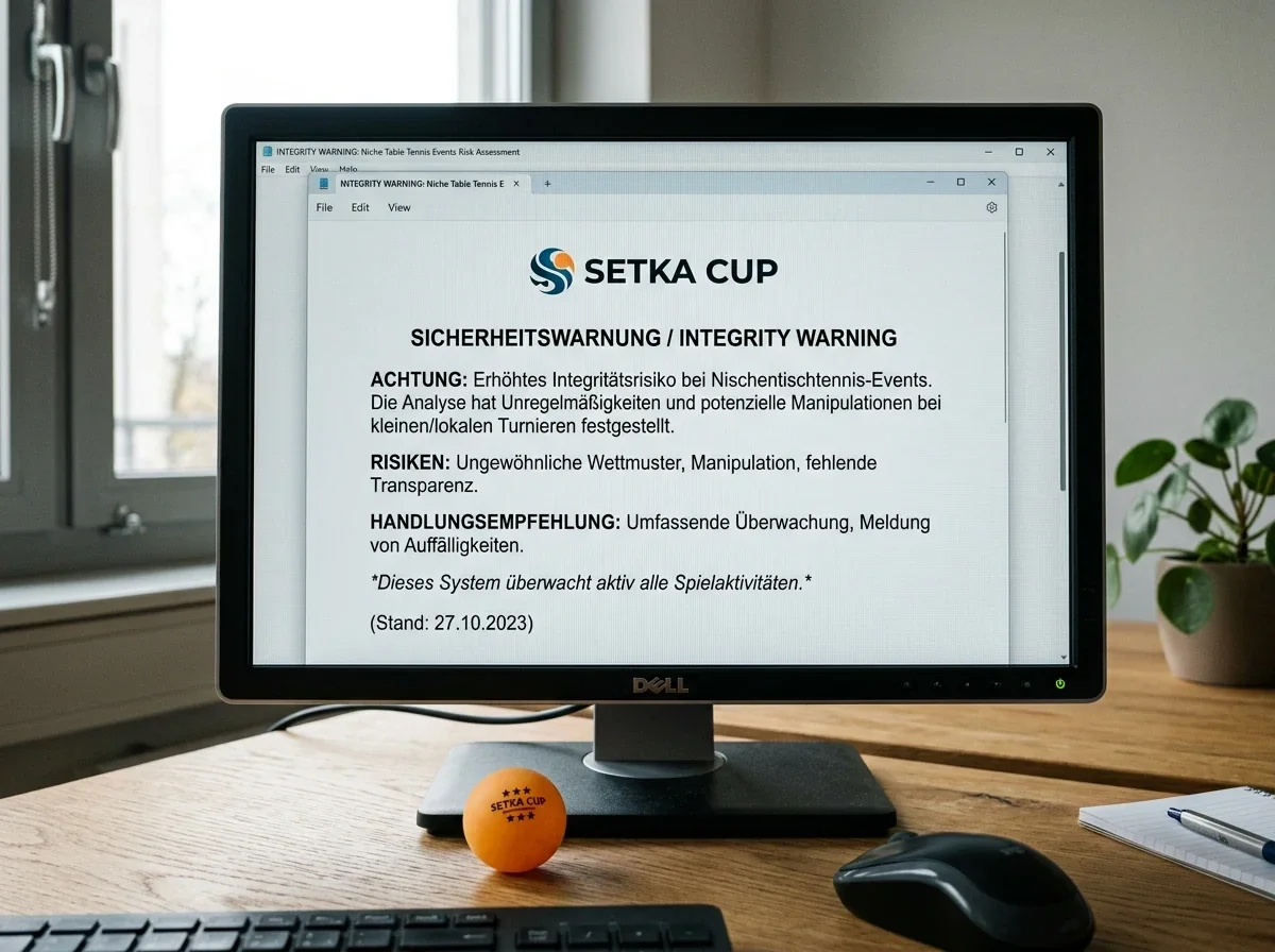 Warnhinweis auf einem Bildschirm zum Integritätsrisiko bei Setka-Cup-Spielen