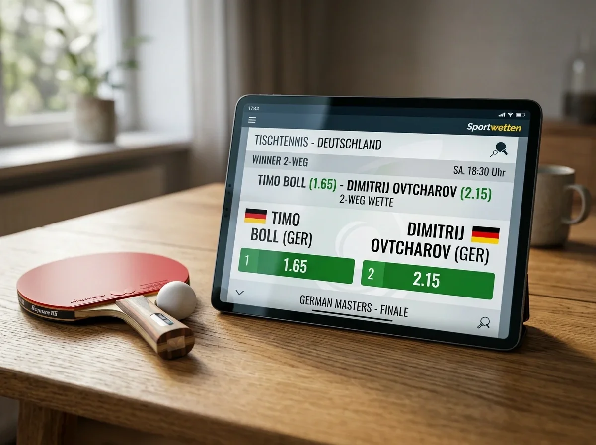 Bildschirm zeigt einen Zweiwegmarkt mit zwei Spielernamen für eine Siegwette