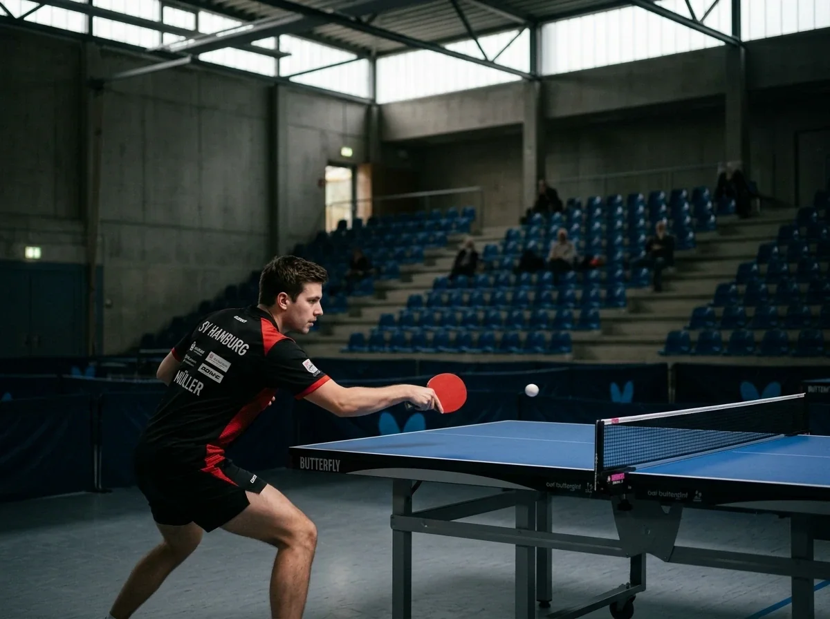 Einzelner Tischtennisspieler an der Platte als Sinnbild für die geringe Manipulationshürde