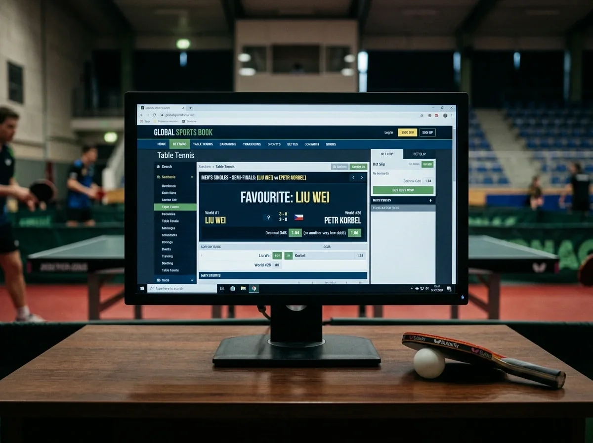 Bildschirm zeigt einen klaren Tischtennis-Favoriten mit sehr niedriger Quote