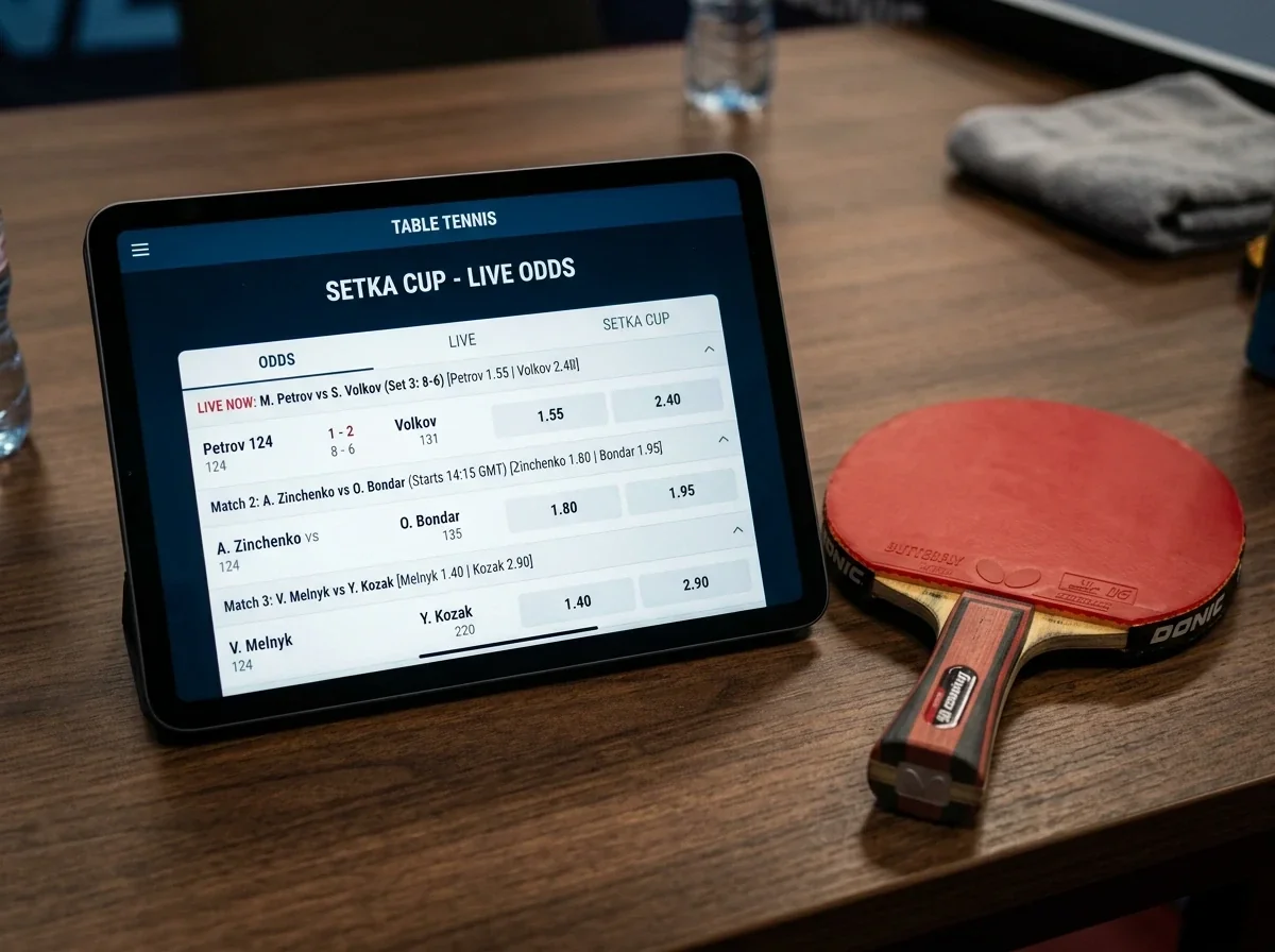 Tablet zeigt Quoten eines Nischen-Tischtennisturniers wie der Setka Cup
