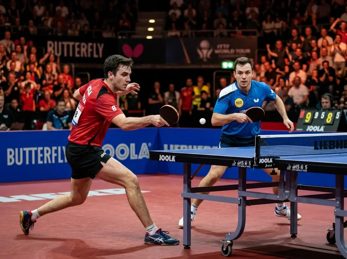 Zwei Tischtennisspieler kämpfen in einem Satz mit wechselnder Führung