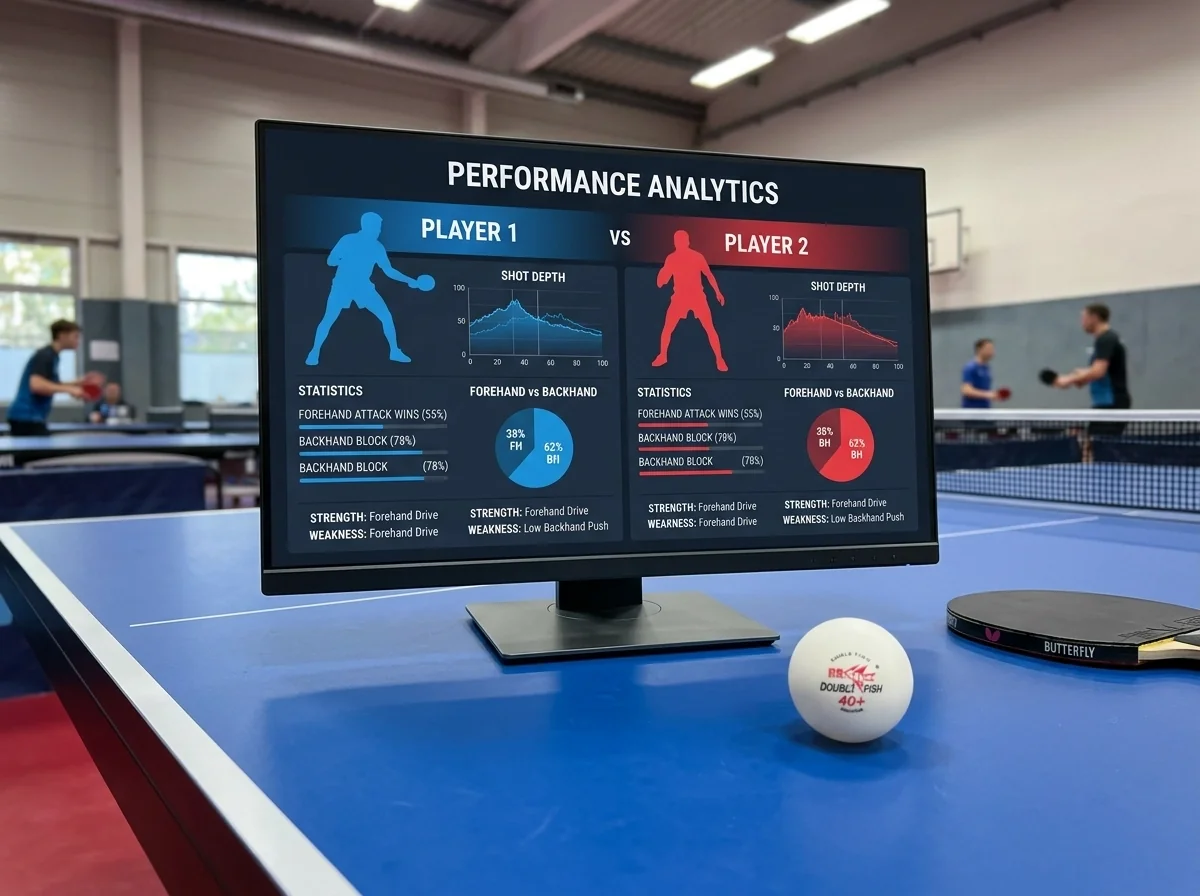 Bildschirm zeigt die Formkurve und Statistik zweier Tischtennisspieler