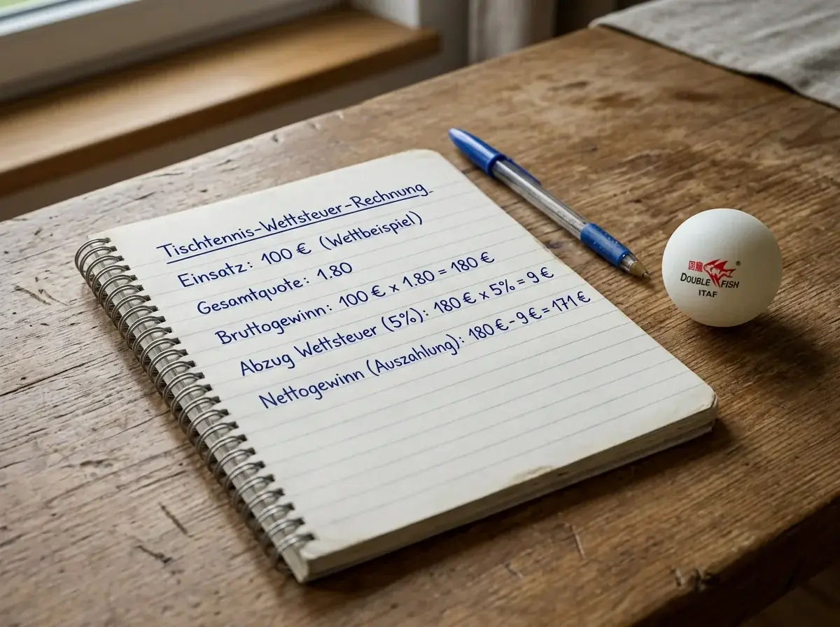 Handschriftliches Rechenbeispiel zur Wettsteuer bei einer Tischtennis-Wette