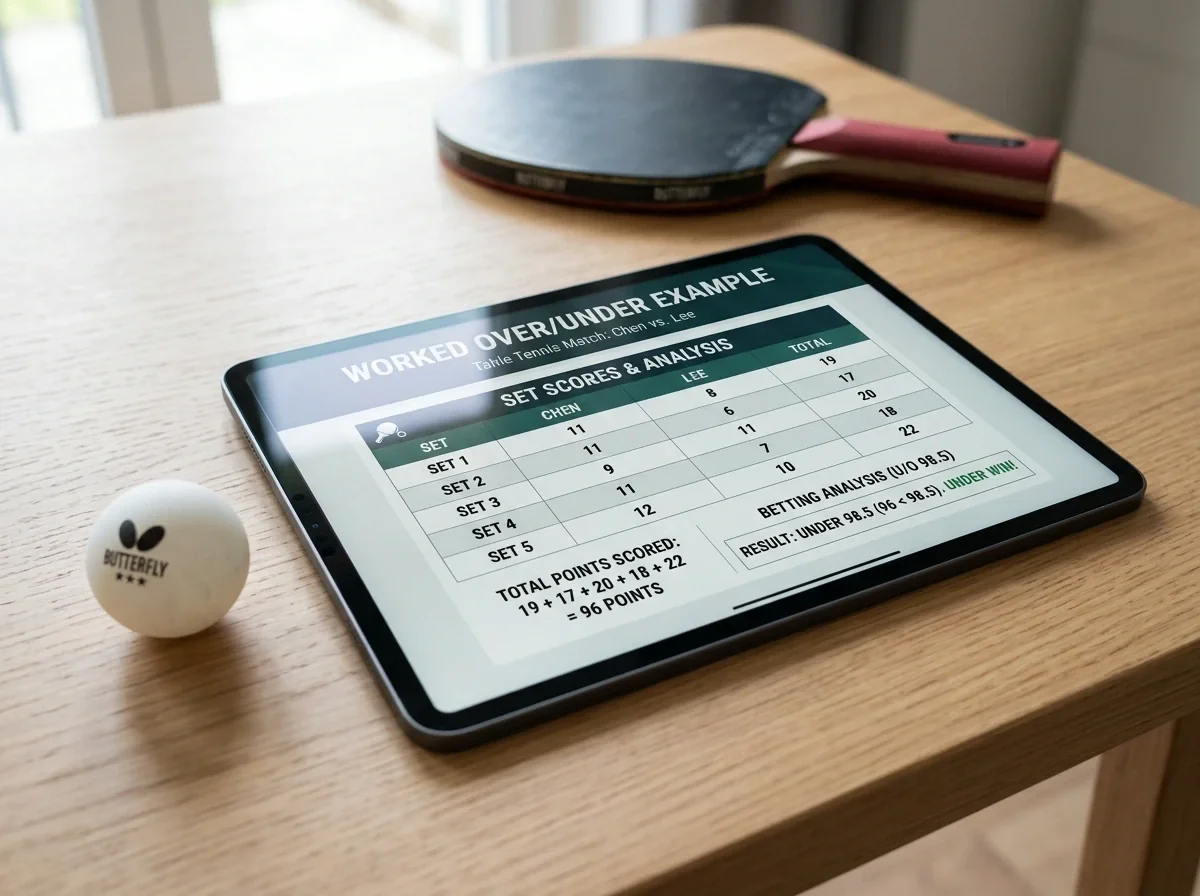 Tablet zeigt ein konkretes Über-Unter-Beispiel mit Satzergebnissen beim Tischtennis