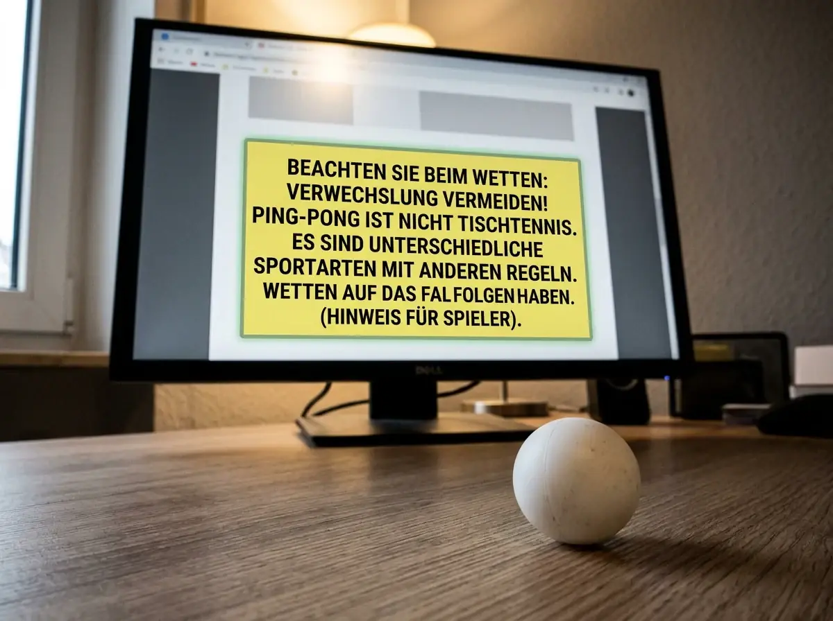 Bildschirm hebt den Hinweis hervor, Ping Pong nicht mit Tischtennis zu verwechseln