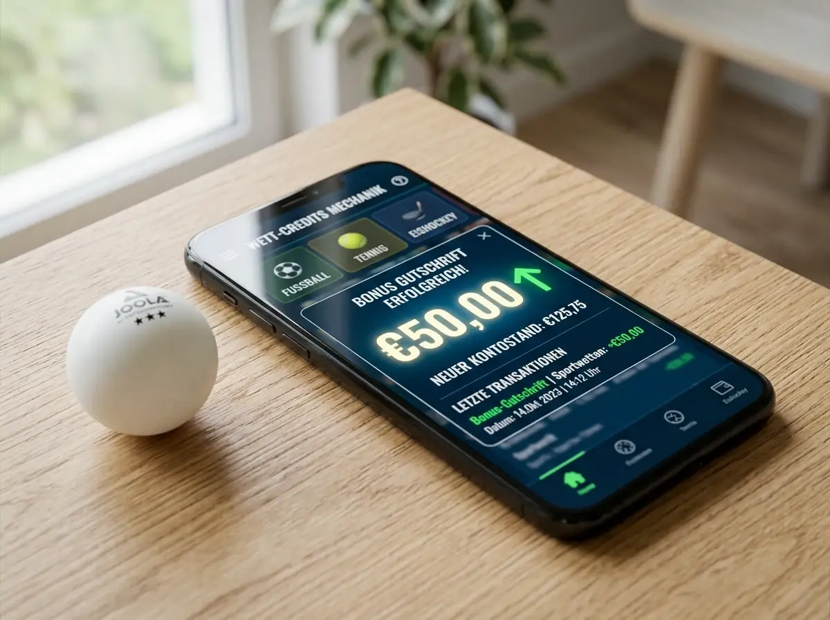 Smartphone zeigt die Gutschrift eines Wett-Credits nach einer platzierten Wette