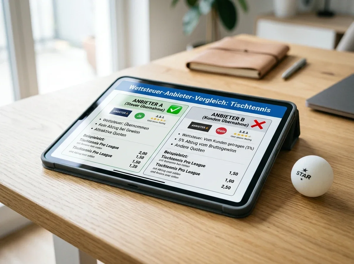 Tablet zeigt zwei Anbieter im Vergleich, einer übernimmt die Wettsteuer