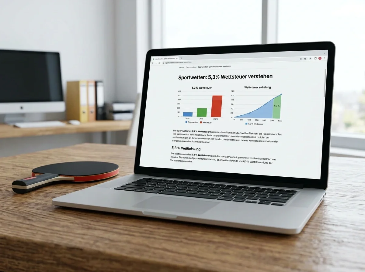 Laptop zeigt die Funktionsweise der Wettsteuer mit einem Prozentwert von 5,3
