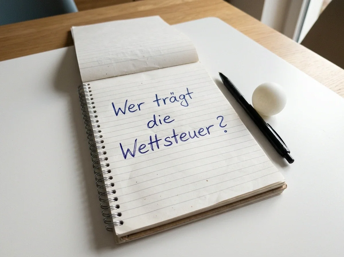 Notizblock mit einer handschriftlichen Frage, wer die Wettsteuer trägt